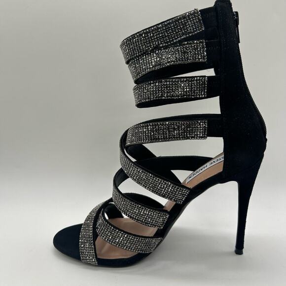 Steve Madded Heels Women 9 Black Malika Open Toe Strap Sandals Wedding Party NEW - Picture 2 of 13